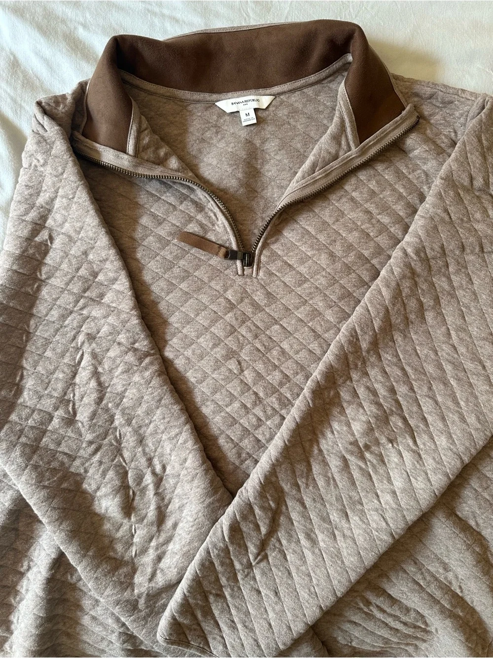 Banana Republic Men's Quilted Half-Zip Sweater - Taupe/Brown